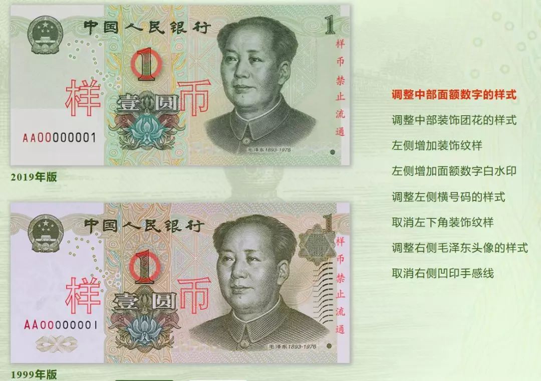 1元这个面额在新版第五套人民币的纸币中是最小面额,在新版第五套人民