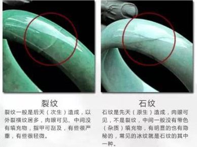 翡翠手鐲裂紋 翡翠手鐲裂紋和石紋的對比照片