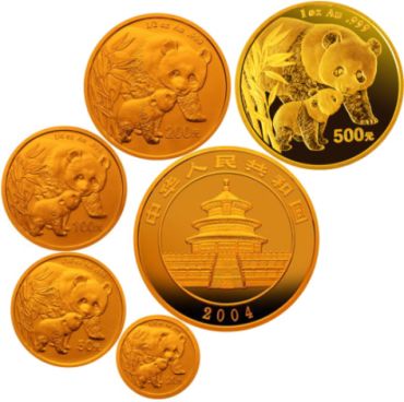 2004年熊猫金币5枚套装2004年金套猫价格