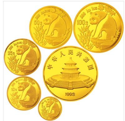 1993年熊猫金币5枚套装1993年金套猫价格