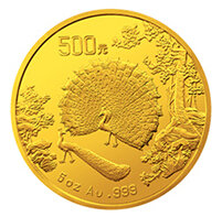 孔雀开屏5盎司金币价格 孔雀开屏金币价格图片