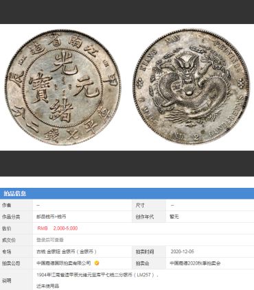 江南省造甲辰光绪元宝市场价格 收藏价值