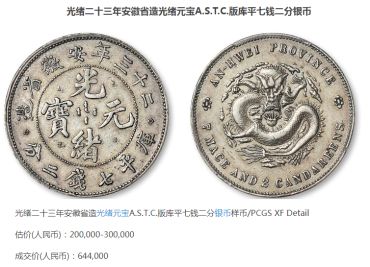 二十三年安徽省造光绪元宝图样  成交价如何