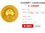 　2016大足石刻金银纪念币-金币(150克)最新价格