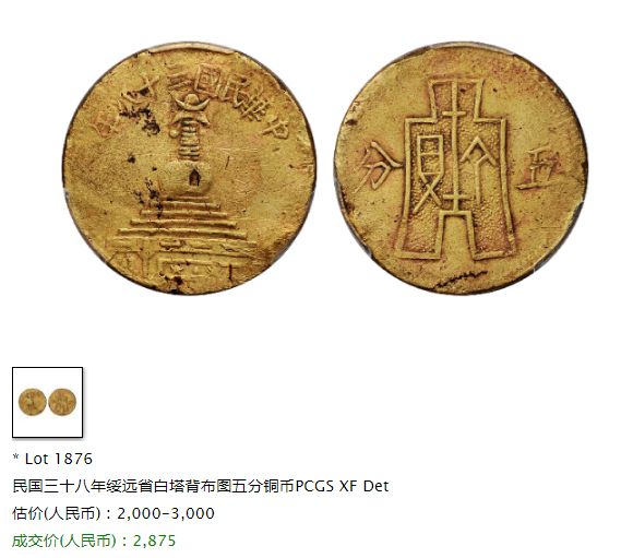 民国绥远铜元拍卖价格 有价值吗