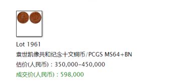 袁世凯共和纪念币拍卖价多少 最新拍卖成交情况