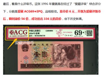 1996年1元纸币最新价格 爱藏评级币溢价56倍比市场价更高