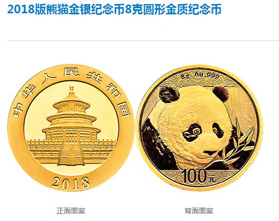 2018年熊猫金银纪念币8克金纪念币真实的市场价格