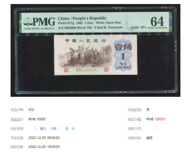 背绿水印一角值多少钱 这张一角纸币卖了20.62万！