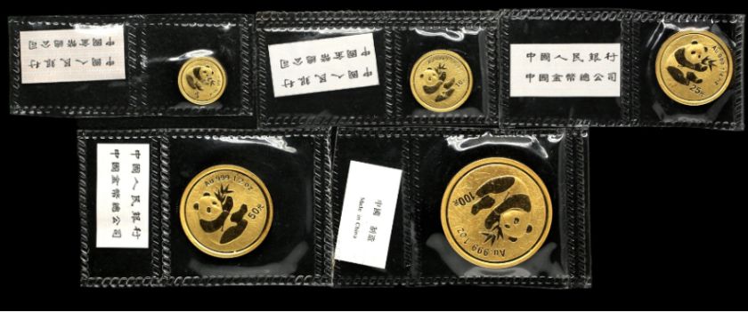 2000年熊猫金币回收价目表   2000年熊猫金币套装5枚最新价格