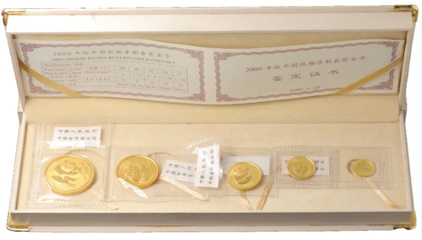 2000年熊猫金币回收价目表   2000年熊猫金币套装5枚最新价格