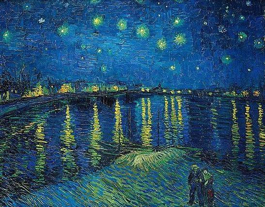 梵高油画高清图片:《罗纳河上的星空》创作于1888年,是在法国