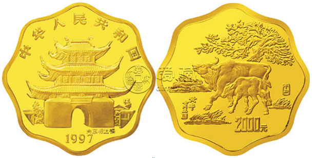 1997中國(guó)丁丑（牛）年金銀鉑紀(jì)念幣1公斤梅花形金質(zhì)紀(jì)念幣
