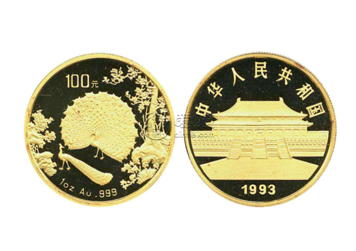 1993年孔雀开屏1盎司纪念金币价格 图片
