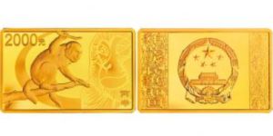 2016年5盎司生肖猴长方形金币的价格