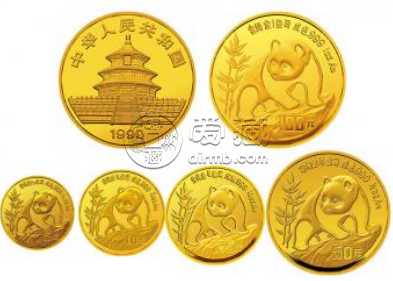 1990年熊猫金币5枚套装1990年金套猫
