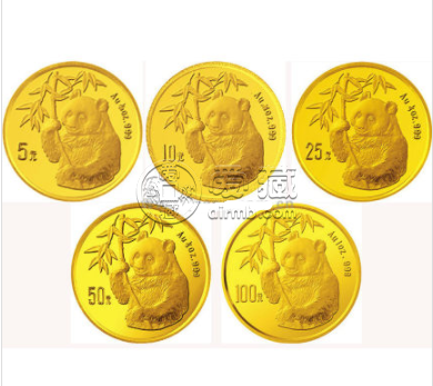 1995年熊猫金币5枚套装1995年金套猫价格