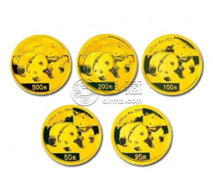 2008年熊猫金币5枚套装2008年金套猫
