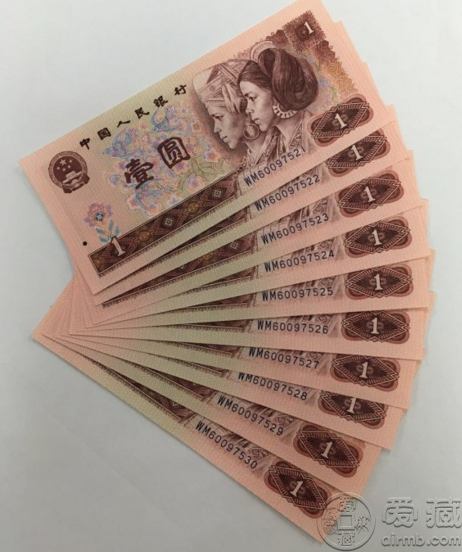 3元左右,90版1元人民币捆货无4的市场价格是5500左右,90版1元人民币一