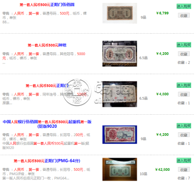 第一套人民币500元最新价格   投资行情分析