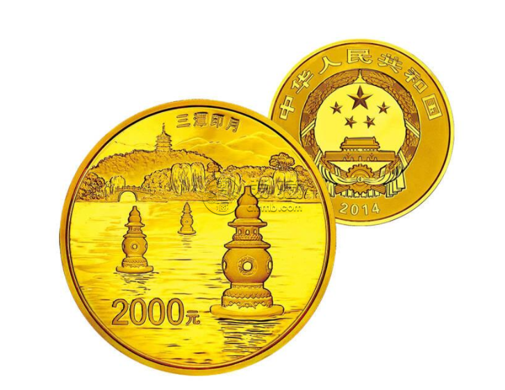 西湖金银币真品图片鉴赏   2014年西湖5盎司金币价格是多少