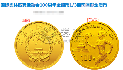 国际奥林匹克运动会100周年金币图片大全  回收价格