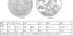 熊猫金币30周年5盎司银币   价格较新及图片