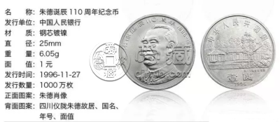 朱德诞辰110周年纪念币 最新价格及图片
