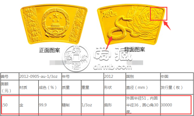 2013年蛇年生肖金银币1/3盎司扇形金币 回收价格