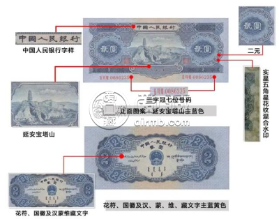宝塔山2元纸币暗记 53年宝塔二元现在价格