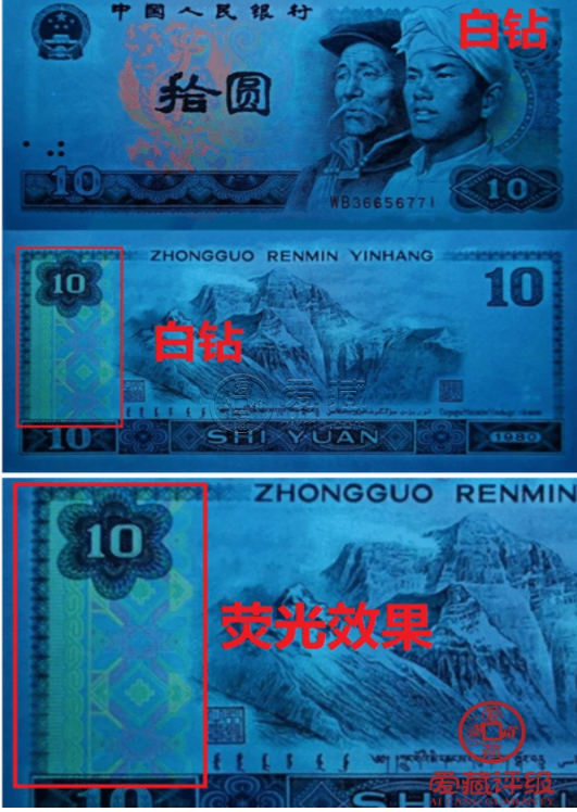 浅析1980年10元荧光版别反应     第四套人民币2022年价格表鉴定图片