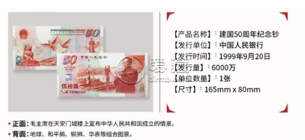 建国50周年纪念钞最新价格 建国钞50元多少钱一张