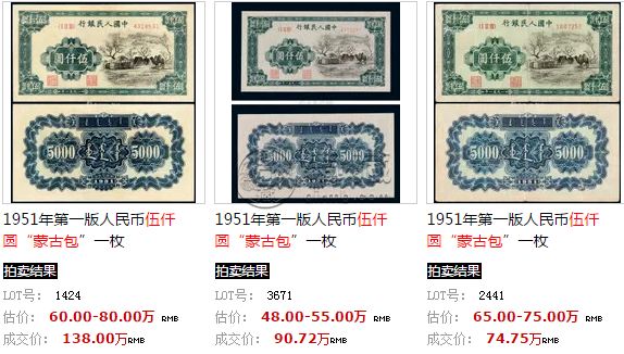 第一套人民币5000元蒙古包值多少钱 伍仟元蒙古包人民币价格