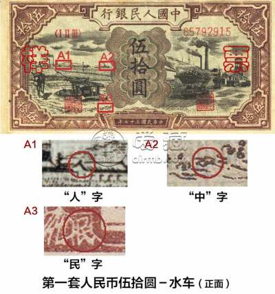 1948年50元水车矿车价格  第一版人民币五十元水车和矿车