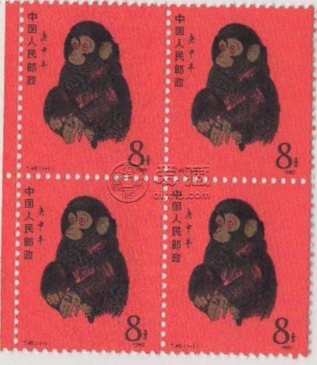 猴票四方联价格    1980年猴票四方联邮票最新价格