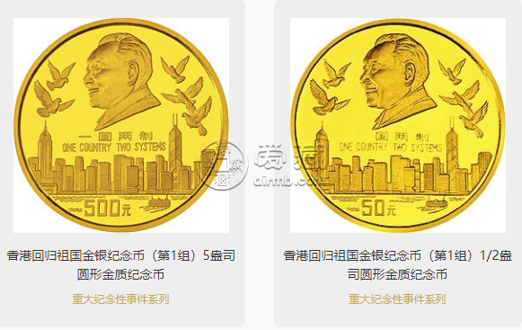 香港回归第1-3组金币价格一览表数据