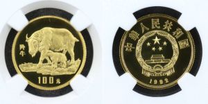 1992年羚牛金幣價格    1992年8克珍稀野生動物第3組羚牛金幣
