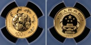 2016年五福拱壽金幣值多少錢    2016年8克五福拱壽金幣價格