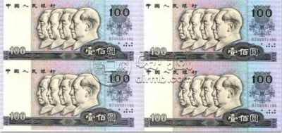 80年100元四连体钞多少钱   1980版100元四连体钞价格