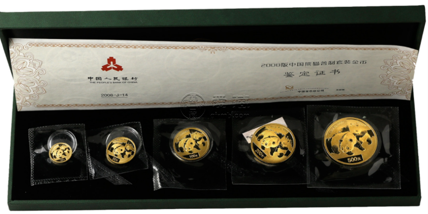 2008年熊貓金幣五枚套裝能賣多少錢   2008年熊貓金幣一套價格