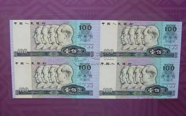 1990年100元四连体钞值多少钱   90100四连体回收价格