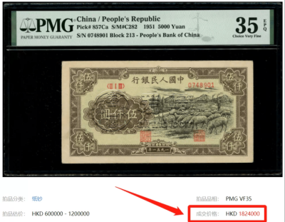 1951年5000元牧羊价格  伍仟元牧羊值多少钱一张
