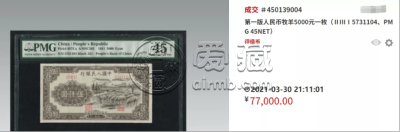 1951年5000元牧羊价格  伍仟元牧羊值多少钱一张