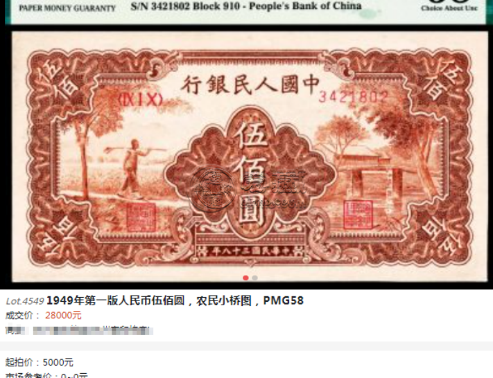1949年500元農(nóng)民小橋價(jià)格    一版500元農(nóng)民小橋近期價(jià)格