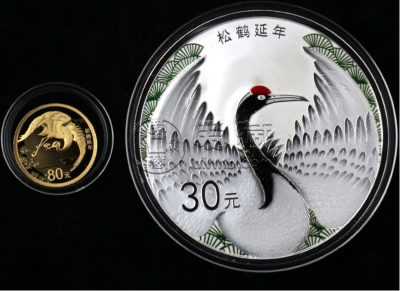 松鹤延年金银币价格  2020年吉祥文化松鹤延年金银币价值多少