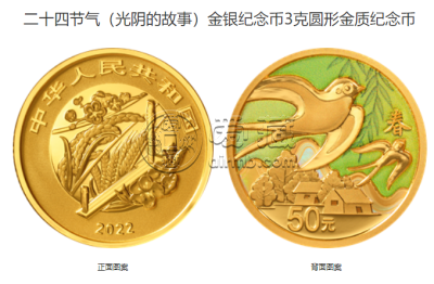 24节气纪念币回收价格表 2022年3克二十四节气光阴的故事彩金币价格