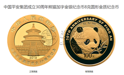 平安成立30周年纪念币套装多少价格 2018年8克平安集团成立30周年纪念币
