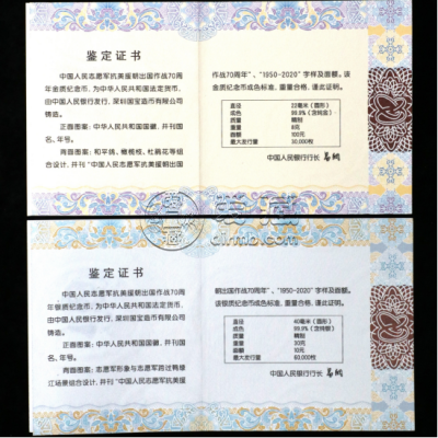 2020年抗美援朝70周年金银币价格  抗美援朝70周年金银币值多少钱