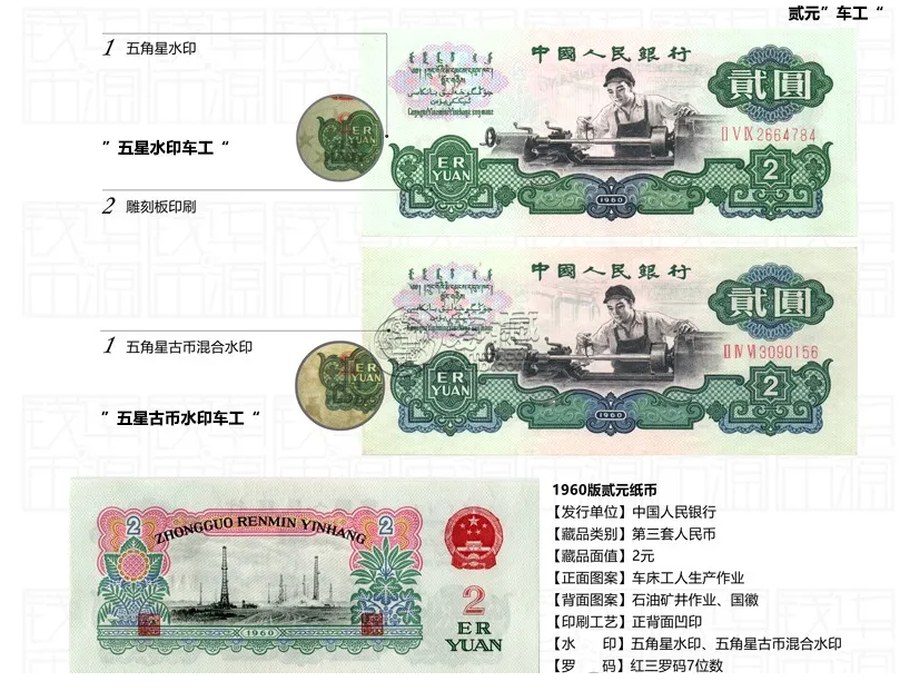 车工2元价格1960年2元车工2元纸币价格