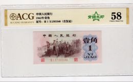 背绿水印一角价格   1960年背绿水印1角市场行情